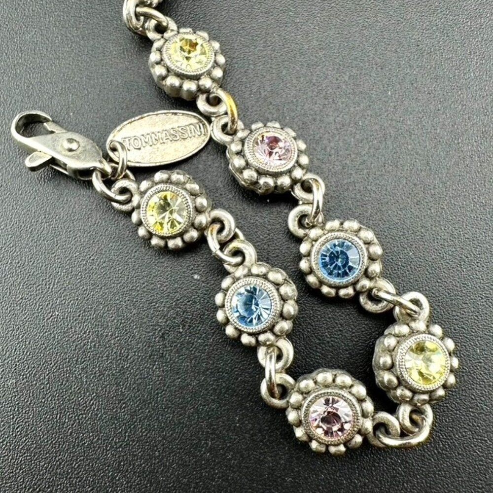 Tommassini Multi Color Crystal Link Bracelet silver tone